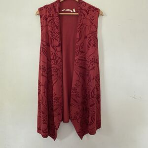Soft Surroundings L  Sleeveless Longline Open Front  Cardigan Red Western Boho